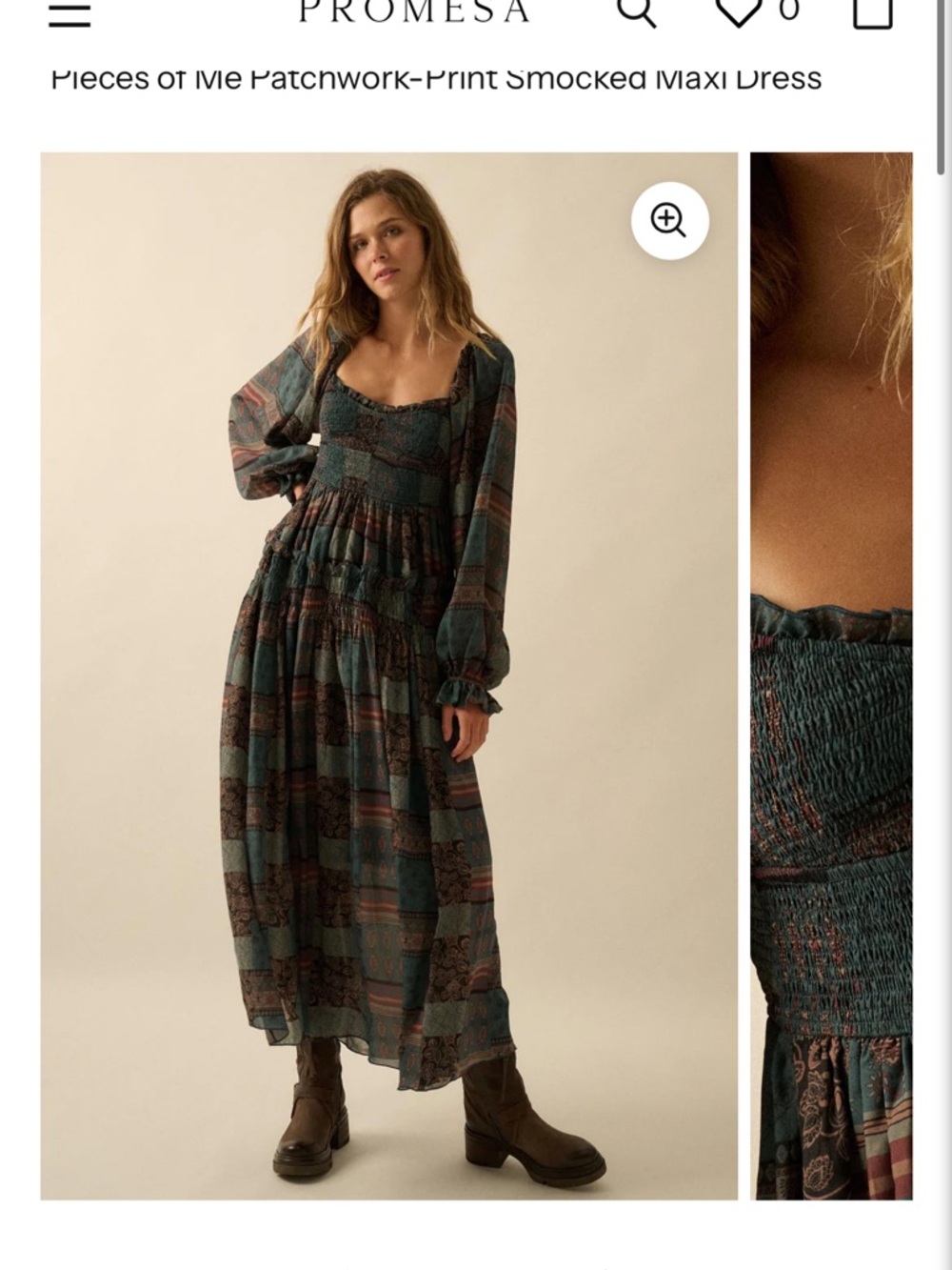 PROMESA Teal and Rust Paisley Smocked Maxi Dress
